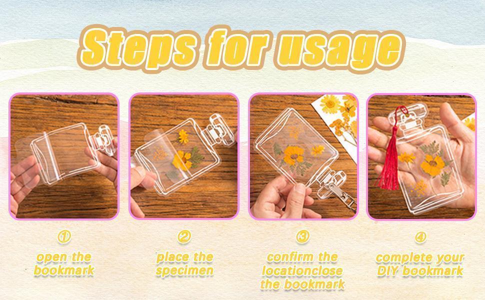 Spring and Summer DIY Transparent Bookmarks and Tassels, Clear Page Clips for Handmade Stunning Dried Flower Bookmarks/Dried Flowers Wishing Bottle