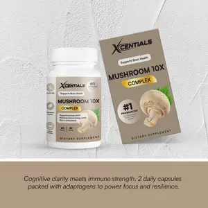 Xcentials Mushroom 10X Complex 2600mg Vegan Capsules for Energy & Immune Support 60 Count Natural Supplement for Healthcare & Fitness