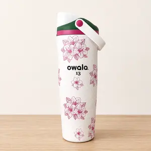 Owala 13 FreeSip 30oz Pink Floral Water Bottle | White Honeycomb Insulated Tumbler with Carry Handle