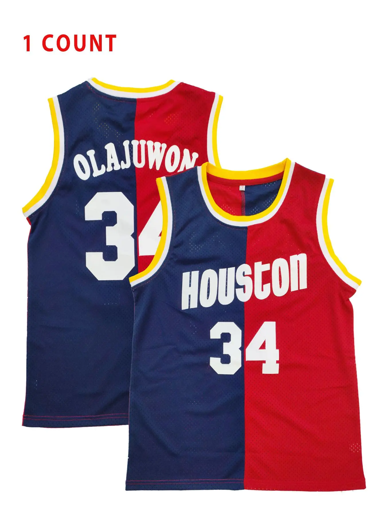 Men's Houston Number 34 Embroidery Basketball Jersey, Loose Casual Quick Drying Breathable Basketball Vest, Men's Basketball Clothing for Outdoor Sports, Classic Throwback Jersey, Embroidered Basketball Jersey
