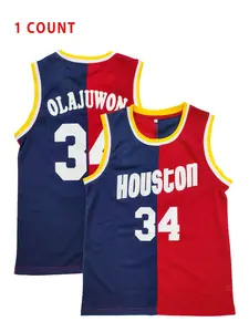 Men's Houston Number 34 Embroidery Basketball Jersey, Loose Casual Quick Drying Breathable Basketball Vest, Men's Basketball Clothing for Outdoor Sports