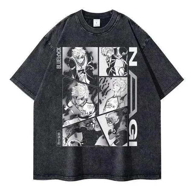 Blue Lock Nagi Anime Acid Washed Vintage Crewneck Cotton T Shirt Summer Short Sleeves Unisex Oversized Graphic Tee Casual Streetwear Daily Wear Perfect Gift For Manga Football Anime Lovers