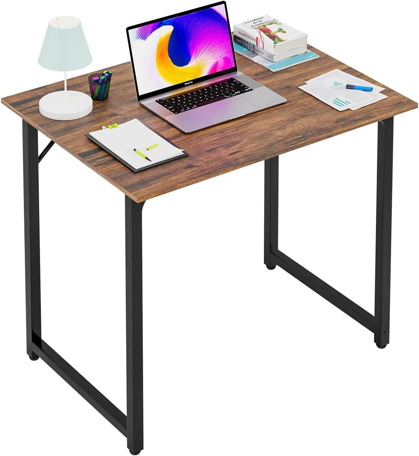 32 Inch Computer Desk Brown, Home Office Writing Desk with Metal Frame and Adjustable Feet, Water Resistant Scratchproof Surface, Sturdy Compact Study Table for Bedroom Office Workstation, Pack of 1