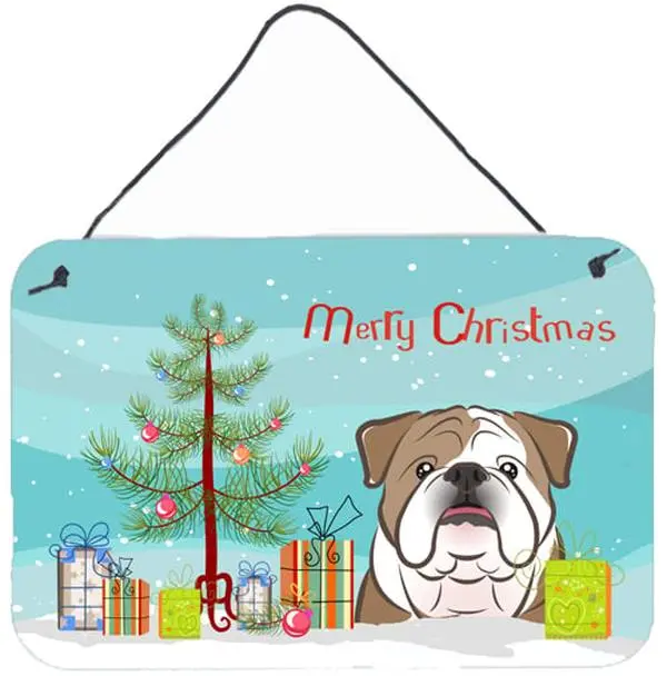 Carolines Treasures BB1591DS812 Aluminium Christmas Tree & English Bulldog Wall or Door Hanging Prints, Festive Home Decor