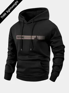 Men's spring and autumn thin long-sleeve pocket personalized letter coconut tree pattern print hooded sweater fashion casual sports street trendy brand outdoor men's headwear, suitable as a gift for husband or boyfriend SpringStatements