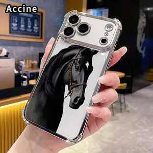 Four Corners Phone Case for iPhone 17 16 Pro Max 15 Plus 14 13 12 11 E Air Noble Black Steed Pattern Anti-drop Cellphone Protective Durable Total Coverage Shockproof Phone Cover