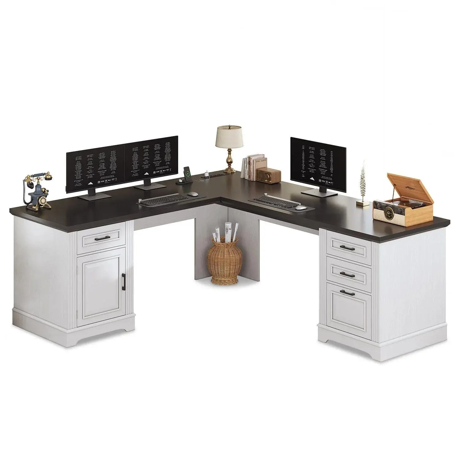 Sikaic L-Shaped Home Office Desk - 69 in White Engineered Wood Workstation, Sturdy Computer Desk with Stable Tabletop, Storage Drawer, Shelves for WFH Setup, Drawers