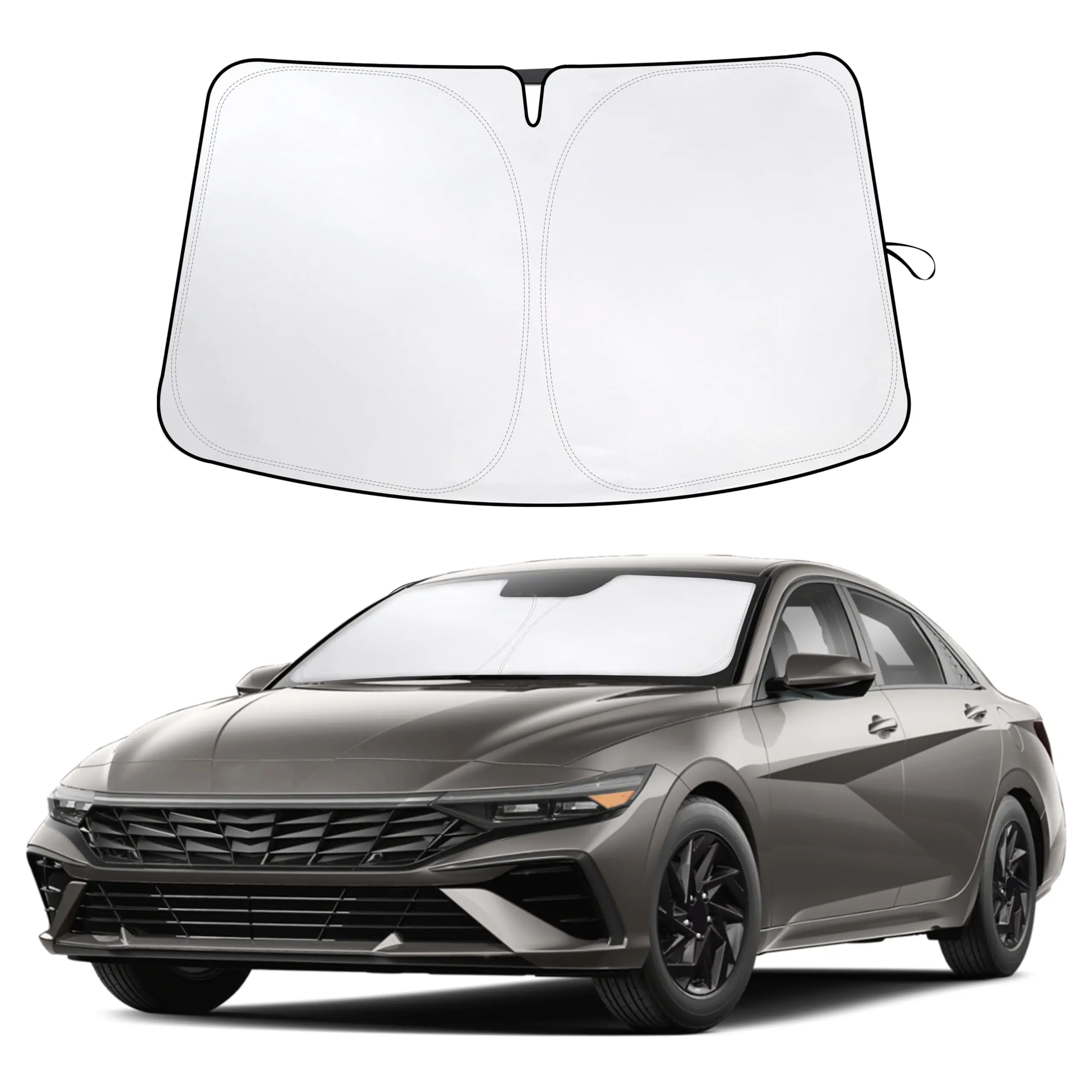 EcoNour Windshield Sunshade for Hyundai Elantra 2022-2025 SE, SEL, N Line, Limited Models - 240T Polyester UV Blocker, Heat-Blocking Front Window, Anti-Glare Front Window, Sunvisor-Mounted Accessory for Interior Protection