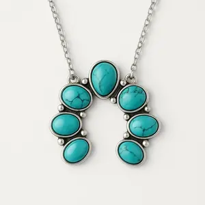 Queen of the Arena Necklace Western-Inspired Faux Turquoise Stones Silver-Tone Metal Coating Adjustable Chain 22" Length Fashionable Jewelry Accessories