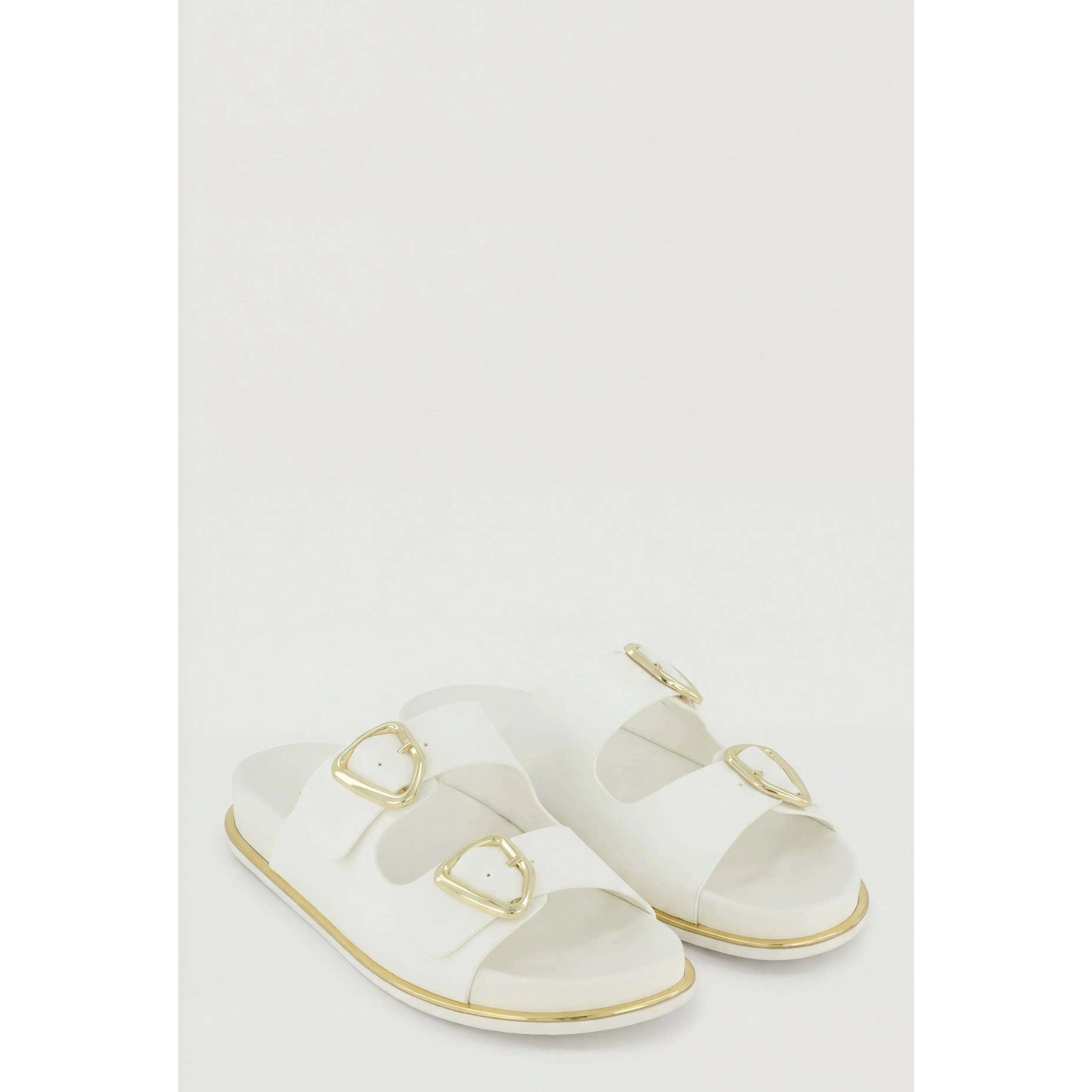 Double Buckle Trim Slide Sandals