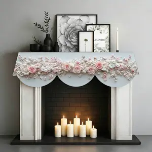 1 piece fireplace scarf, pink floral pattern fireplace decoration apron, Decorative Flower Ornaments, daily home living room decoration item