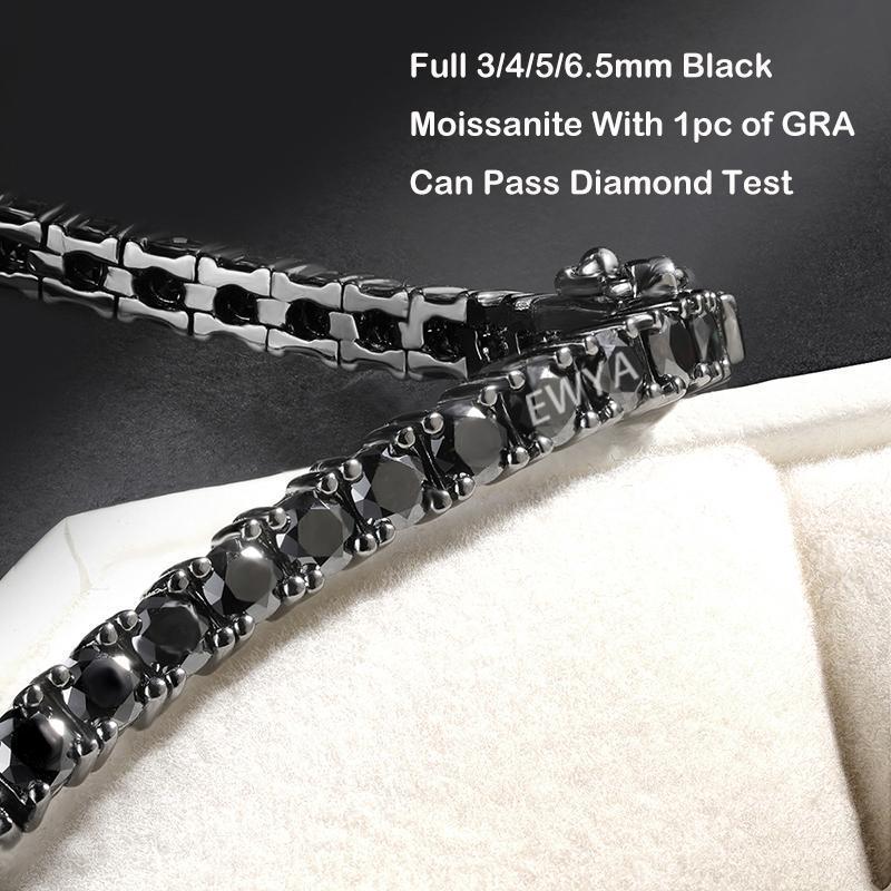 EWYA GRA Certified Full 3/4/5/6.5MM Black Moissanite Tennis Bracelet for Men Women S925 Silver Plated 18K Black Gold Bracelets