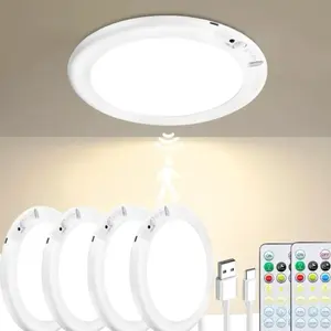 1/2/3/4 Packs Wireless Rechargeable Ceiling Light – 3 Color & Adjustable Brightness Motion Sensor Light with Remote, Magnetic Mount LED Light for Closet, Shower, Hallway, Porch, Shed, or Garage, Easy Installation