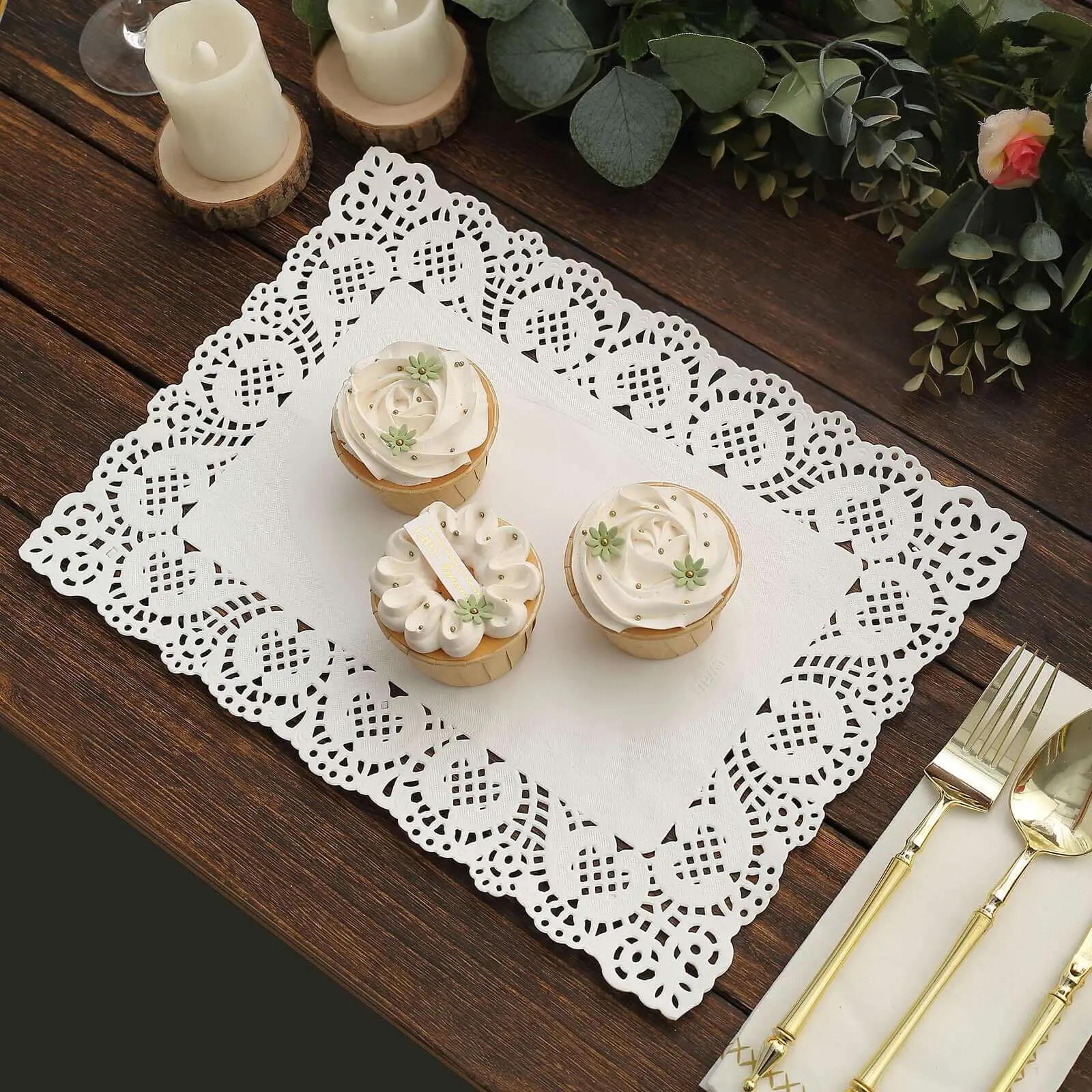 100 Pcs Paper 14"x10" Rectangle Placemats in White - Food Grade Lace Paper Doilies for Dessert Display & Table Decor