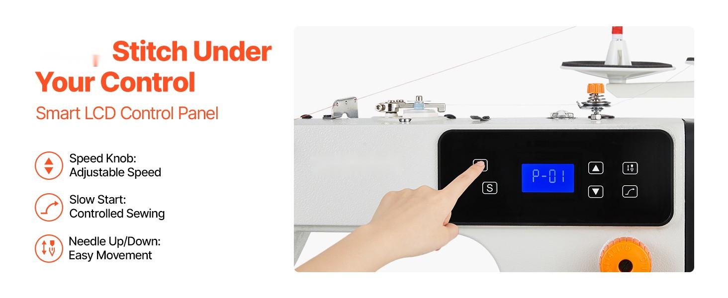 Industrial 550W Lockstitch Sewing Machine Set With Servo Motor And Table Stand, High Speed 5000 SPM, All Metal Frame, LCD Panel, Bright LED Work Light, Quilting And Garment Sewing For Cotton Wool Denim Leather Canvas