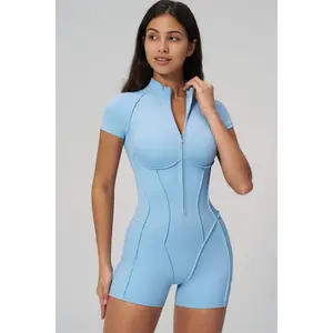 Women's Nylon-Padded Adjustable Spandex Smooth Sportswear, New Style Zipper Romper