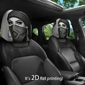 2D flat (no filler) black and white geometric pattern car head pillowcase, seat head protective cover for all models, interior decoration accessories, car seat headrest cover for travel and daily commuting, ideal gift for drivers and passengers