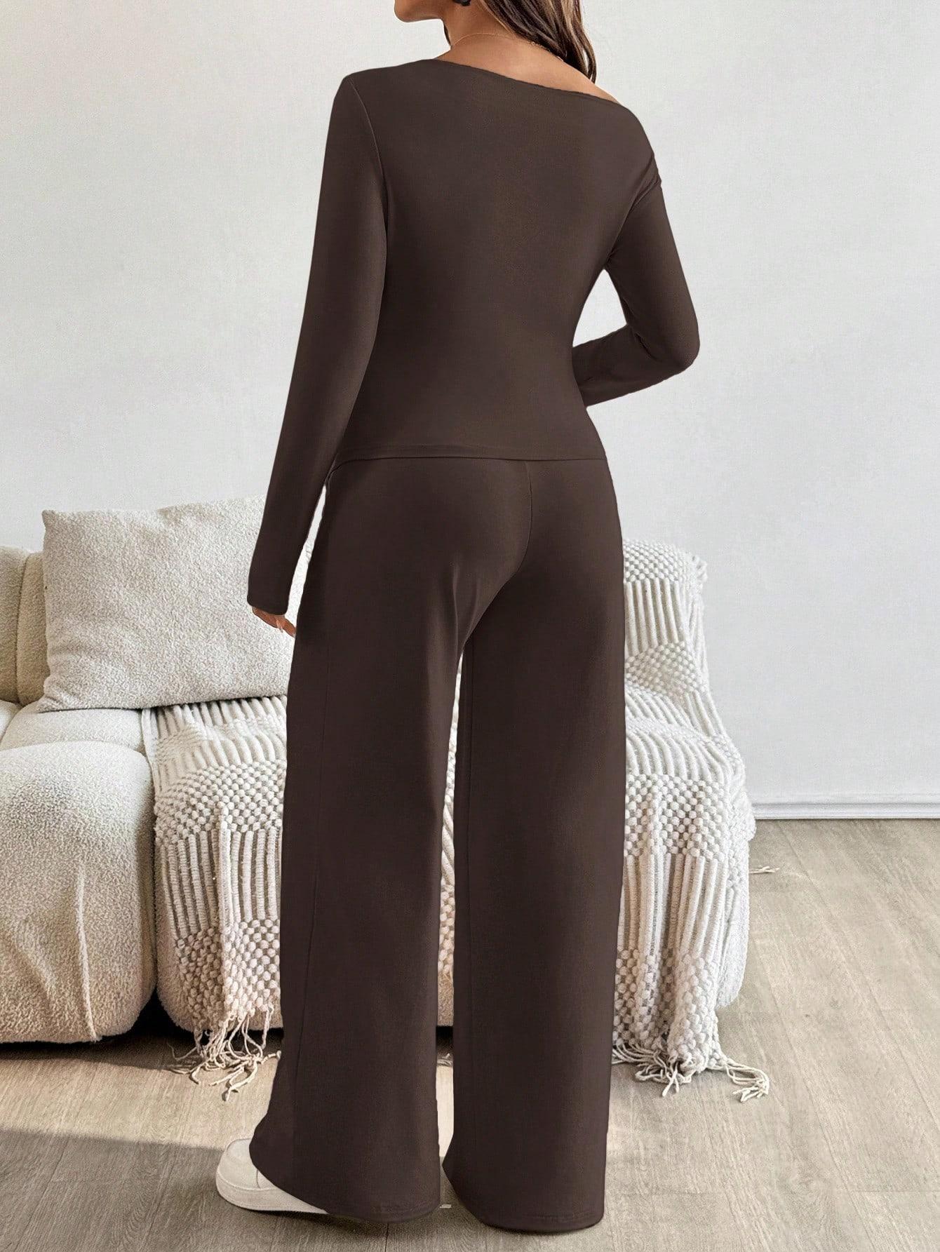 ZESTY MATERNITY Pregnant Women Casual Solid Color Asymmetric Top And Pants Set Stylish Maternity Two Piece Set Everyday Wear Autumn Season