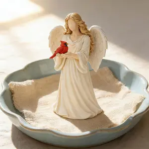Guardian Angel Shelf Sitter & Statue the Redbird and the Angel,Figurine, Angel Holding Cardinal, Sympathy Gift for Loss, Memorial Home Decor