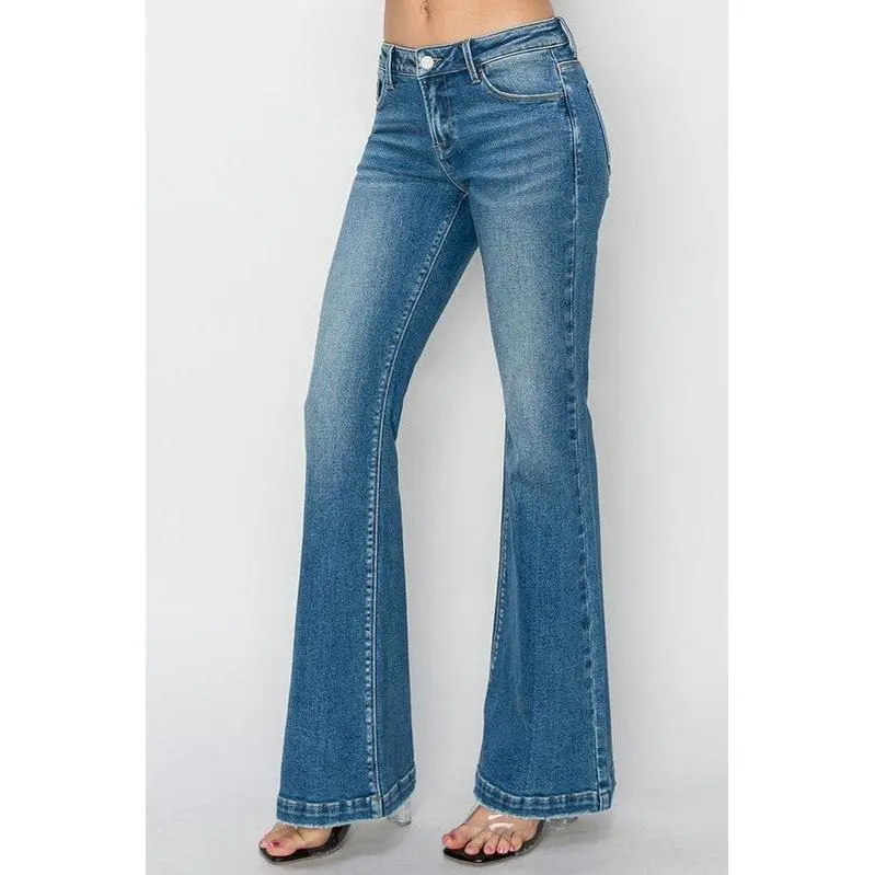 Amalia Medium Wash Low Rise Risen Flare Jeans