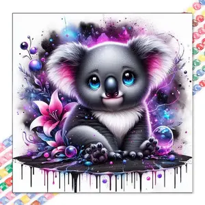 5D DIY Full Drill Round Diamond Painting Kit - Koala and Floral Mosaic Canvas, DIY Wall Art for Home Decoration