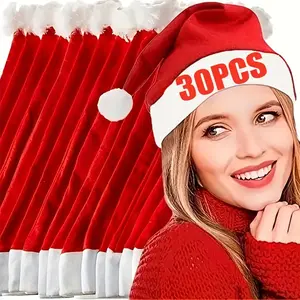 30pcs Santa Hats Bulk Party Decorations, & Christmas Party Hats with Trim & Band, Durable Machine-Washable, Party Supplies