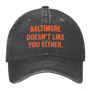 Baltimore Doesn't Like You Either Vintage Washed Baseball Cap - Adjustable Snapback Hat with 6 Ventilation Eyelets, 100% Polyester, Hand Wash Only for Sports, Parties & Casual Wear