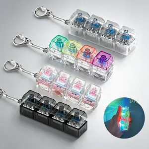 Glowing Keyboard Keychain, Light Emitting Keychain, 4-in-1 Decompression Button, Stress Relief Gift for Office School Home to Pass The Time
