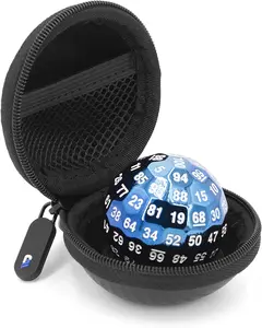 Hard Shell Travel Case Compatible with 100 Sided Dice D100 with Non-Scratch Interior Foam Pad and Metal Carabiner - Dice Not Included