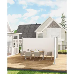 71"x236" Retractable Side Awning, Double Layer Privacy Screen with 280g/m² Polyester Fabric, Waterproof & UV Proof for Deck, Patio, Poolside