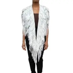 MORPHEW COLLECTION Dove Suede Fringe Feather Leather Long Cape