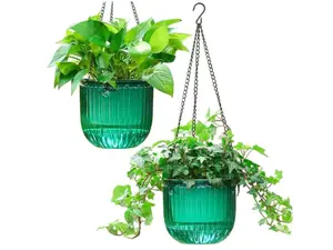 2 Pack Self Watering Hanging Planters Indoor Flower Pots 6.5 Inch Outdoor Basket Plant Hanger with 3 Hooks Drainage Holes for Garden Home