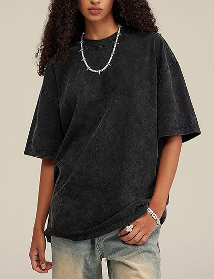 3Pcs Women's Acid Washed Cotton T-Shirts Unisex Loose Fit Half Short Sleeves Oversized Casual Solid Streetwear Tops Vintage Classic Fit for Fitness