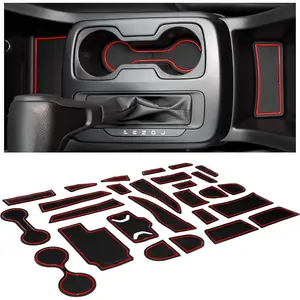 Fits Chevy Colorado and GMC Canyon Accessories 2015-2022 Premium Custom Interior Non-Slip Anti Dust Cup Holder Insert,Center Console Liner Mats,Door Pocket 26pc Set (Crew Cab) (Red Trim)