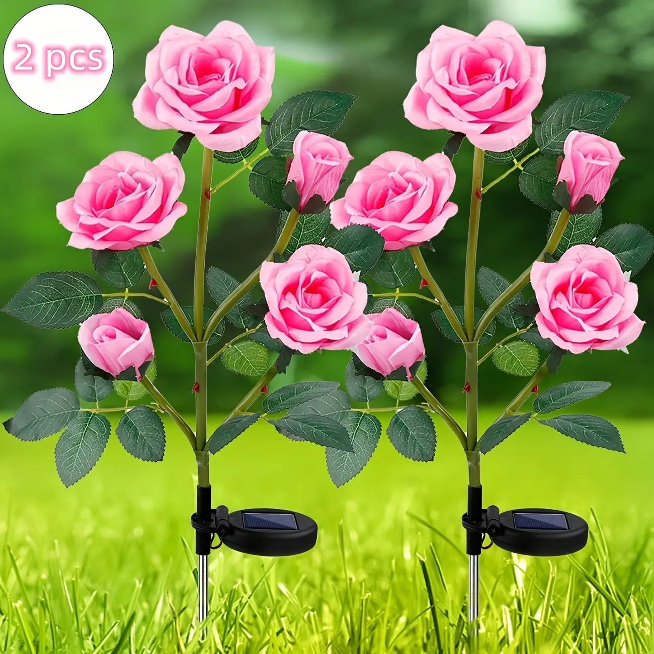 2-Pack Solar Outdoor Lights, Rose Flower LED Waterproof Garden Lanterns, Outside Lights for Yard, Ideal for Yard, Lawn, Mother's Day, Valentine's Gift, Party Decorations, Waterproof Landscape Lights