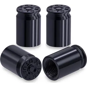 4PCS Bullet Shell Tire Valve Stem Caps, Aluminum Alloy Car Air Stem Cap, Universal Dustproof Tire Valve Stem Covers for Cars, SUV, Trucks, Bikes, Motorcycles, Bicycles (Black)