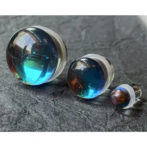 PAIR of Midnight Moonstone Glass Single Flare Plugs Tunnels Gauges Piercing Body Jewelry
