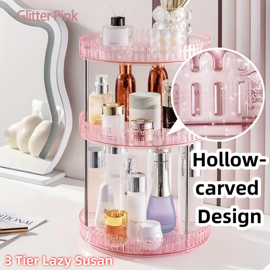3 Tier Lazy Susan Bathroom Organizer With Dividers, 10.6" 360 Rotating Makeup Organizer for Vanity, Skincare Organizers Perfume Organizer, Spice Rack Organizer for Cabinet, Countertop, Kitchen, Pantry, Undersink, Stainless Steel, organizer storage