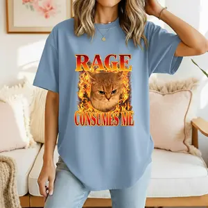 100% Cotton Rage Consumes Me Angry Cat Meme Funny Saying Cats Animals T-Shirt, Funny Animal Meme Shirt Trendy Streetwear