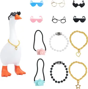 6 Set 7inch Desk Goose Outfits Mini Desk Goose Clothes Chain Collar and Sunglasses Funny Desktop Goose Accessories Decor Costume for Magnetic Desk Geese Statue