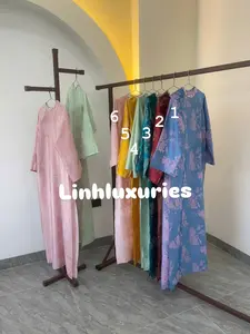 6 màu - Set Traditional Vietnamese Gam Ao Dai - Bộ áo dài gấm form rộng- Ready to ship (with pant) - Shimmering beaded neckline