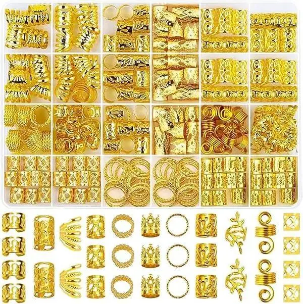 280 Pcs Gold Hair Jewelry Braid, Hair Accessory, Hair Dreadlock Accessory Braid, Metal Gold Braids Rings Cuffs Clips for Dreadlock Accessory Jewelry Decorations