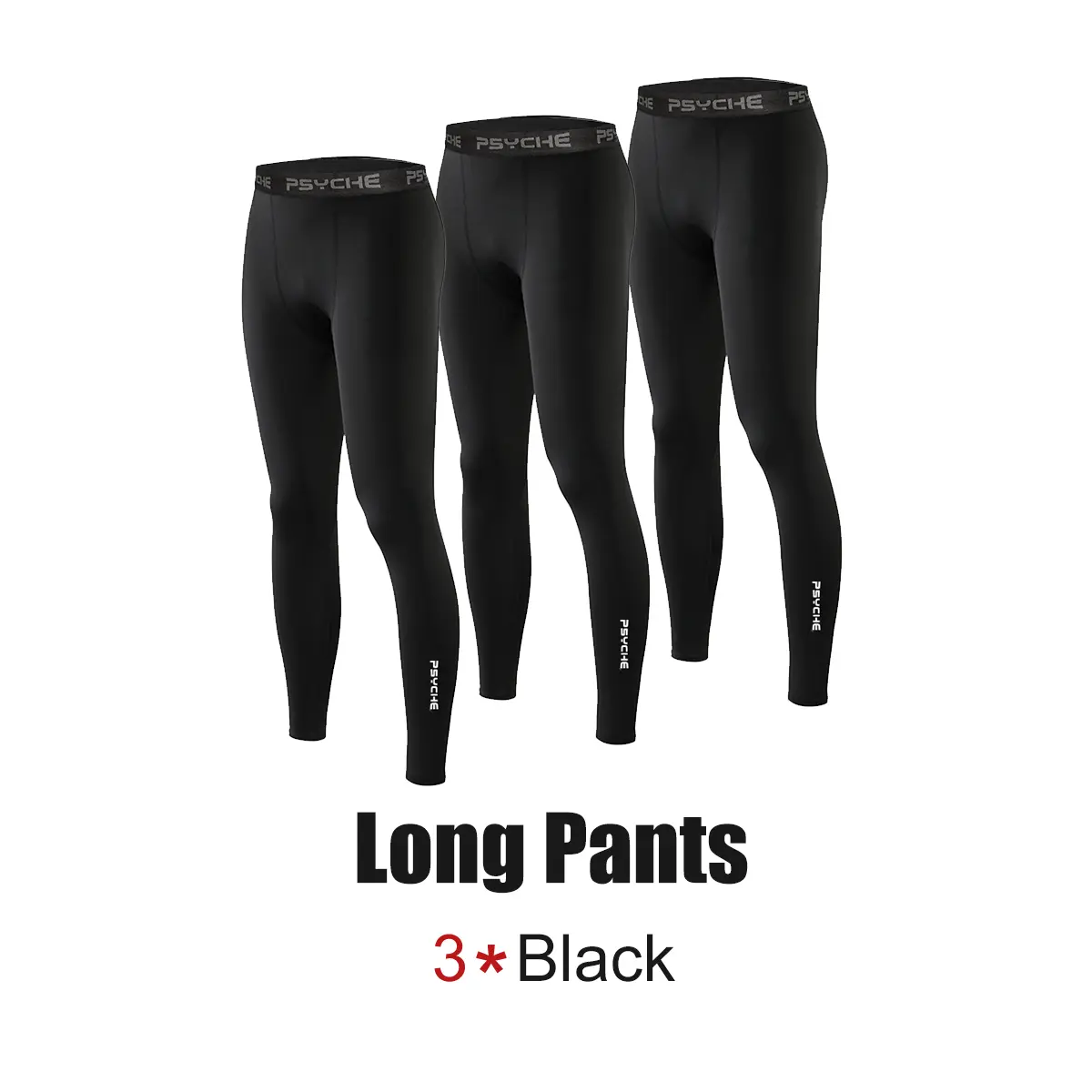 PSYCHE Compression Sports Long Pants 3 Pack Compression leggings Casual Tight Sports pants for Indoor Outdoor Gym Workout Running basketball games