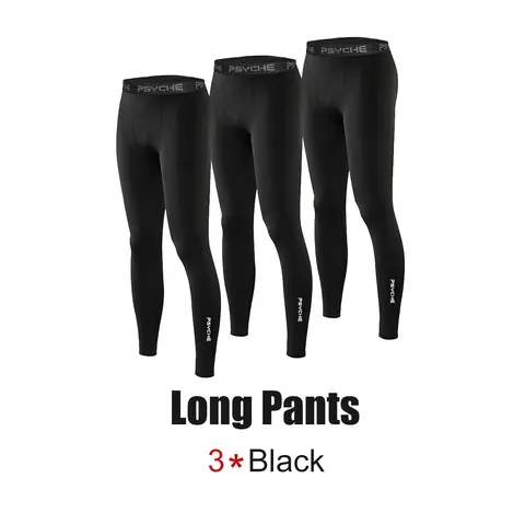 PSYCHE 3-Pack Compression Sports Long Pants - Universal Second-Skin Fit, Sweat-Wicking Spandex for Gym, Shaping Leggings, Sports Bottoms for Gym Running, Dry Workout Wear