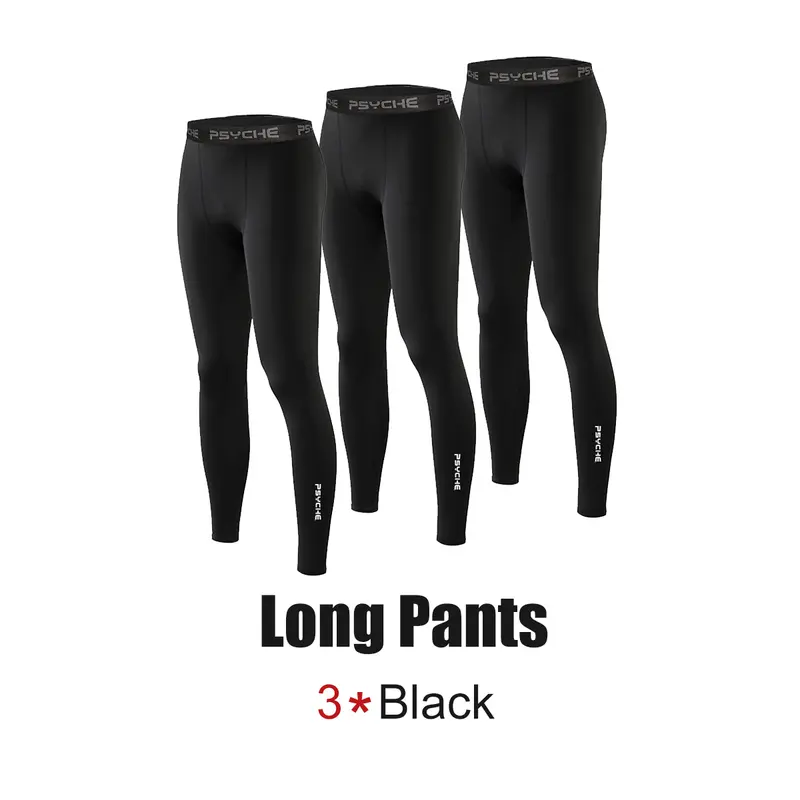 PSYCHE 3-Pack Compression Sports Long Pants - Universal Second-Skin Fit, Sweat-Wicking Spandex for Gym, Shaping Leggings, Sports Bottoms for Gym Running, Dry Workout Wear
