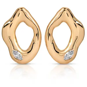 Ettika Melting Metal Crystal Stud Earrings for Women 18K Gold Plated Liquid Metal Design Cubic Zirconia Elegant Jewelry Gifts