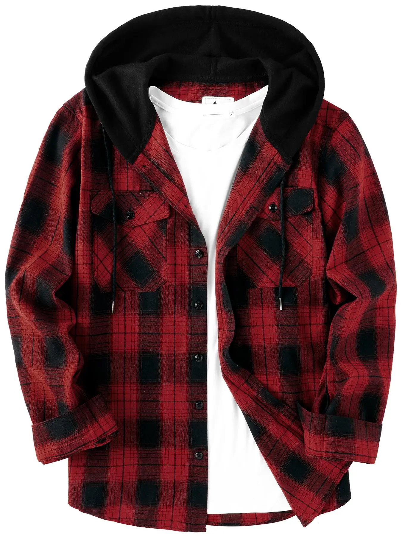 Men's Plaid Button-Front Drawstring Hooded Shirt, Regular Fit Casual Long-Sleeve Outerwear with Pockets for Spring and Fall, Men's Clothes for Daily Wear Men's Plaid Button-Front Drawstring Hooded Shirt, Regular Fit Casual Long-Sleeve Outerwear with Pockets for Spring and Fall, Men's Clothes for Daily Wear