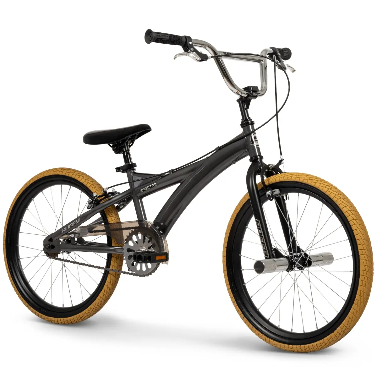 Huffy Spectre 20-Inch Freestyle BMX Bike for Boys, Bold Steel Frame in Smoke Chrome Finish with Front Pegs, Side-pull Caliper Brakes and Padded Saddle, Freestyle Tricks, 27 Lb