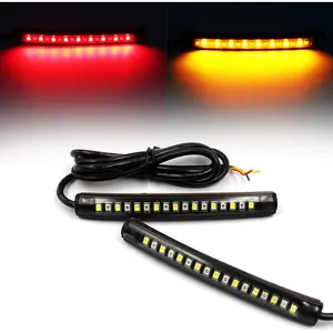 2 Universal Flexible LED Turn Signal, Tail, Brake & License Plate Lights Integrated For Motorcycle, Bike, ATV, Car, RV & SUV-Brake/Running Tail Lights (2 Pack) (Amber Red)