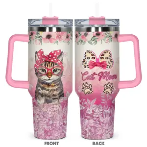 40oz Cat Pattern Tumbler with Lid, 1 Count Cute Stainless Steel Water Bottle, Insulated and Durable, Gift for Any Occasion, Drinkware